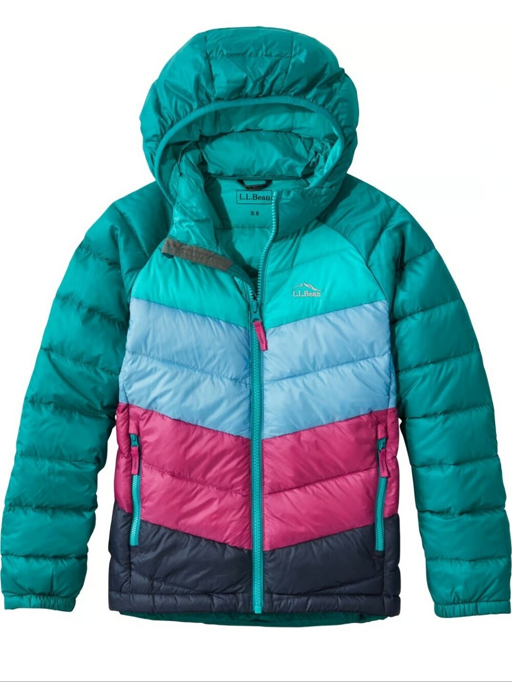 L.L. Bean Ultra-lite 650 Fill Colorblock Puffer Jacket Kids XL